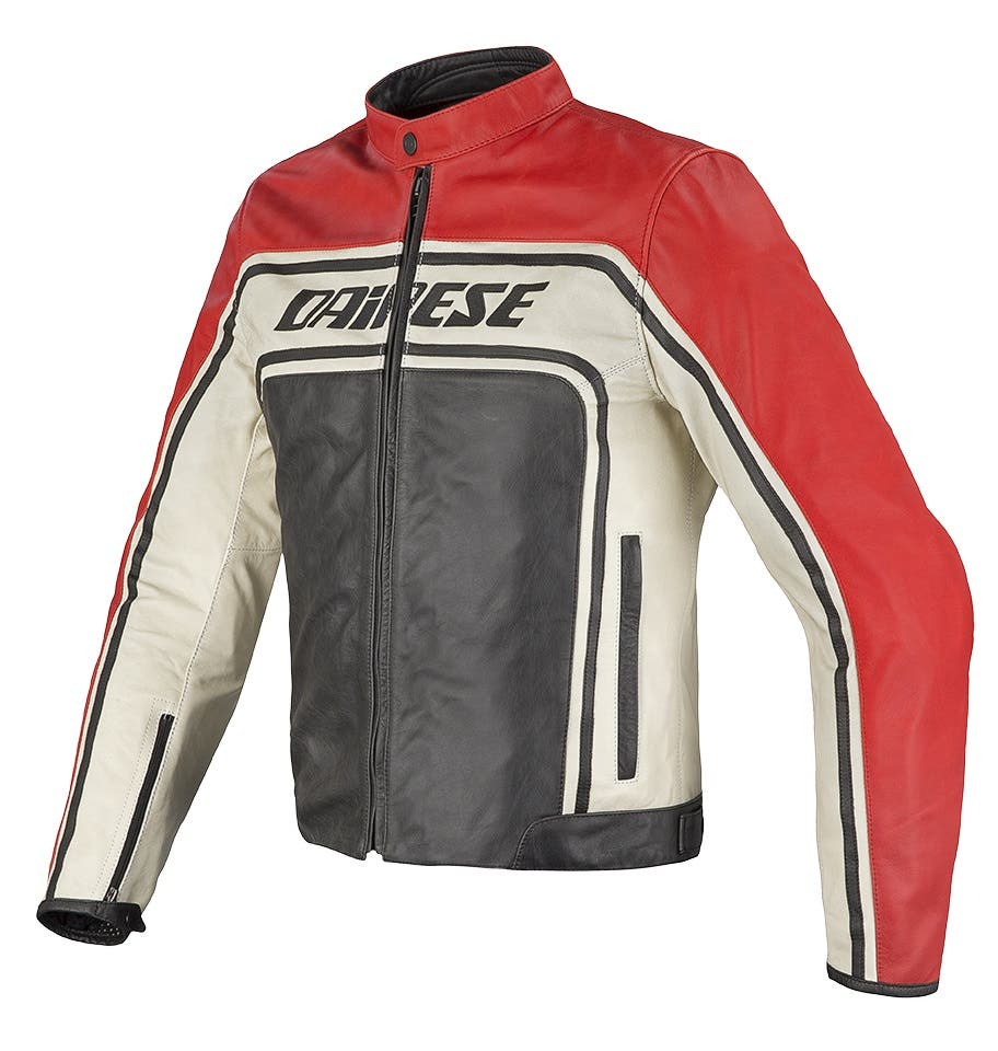 Dainese Tourage Vintage Leather Jacket Black Red Ice Motorcycle Jackets Bike Stop UK