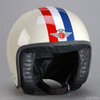 Davida Jet Two Tone Helmet - Cream / Red / White / Blue Stripe